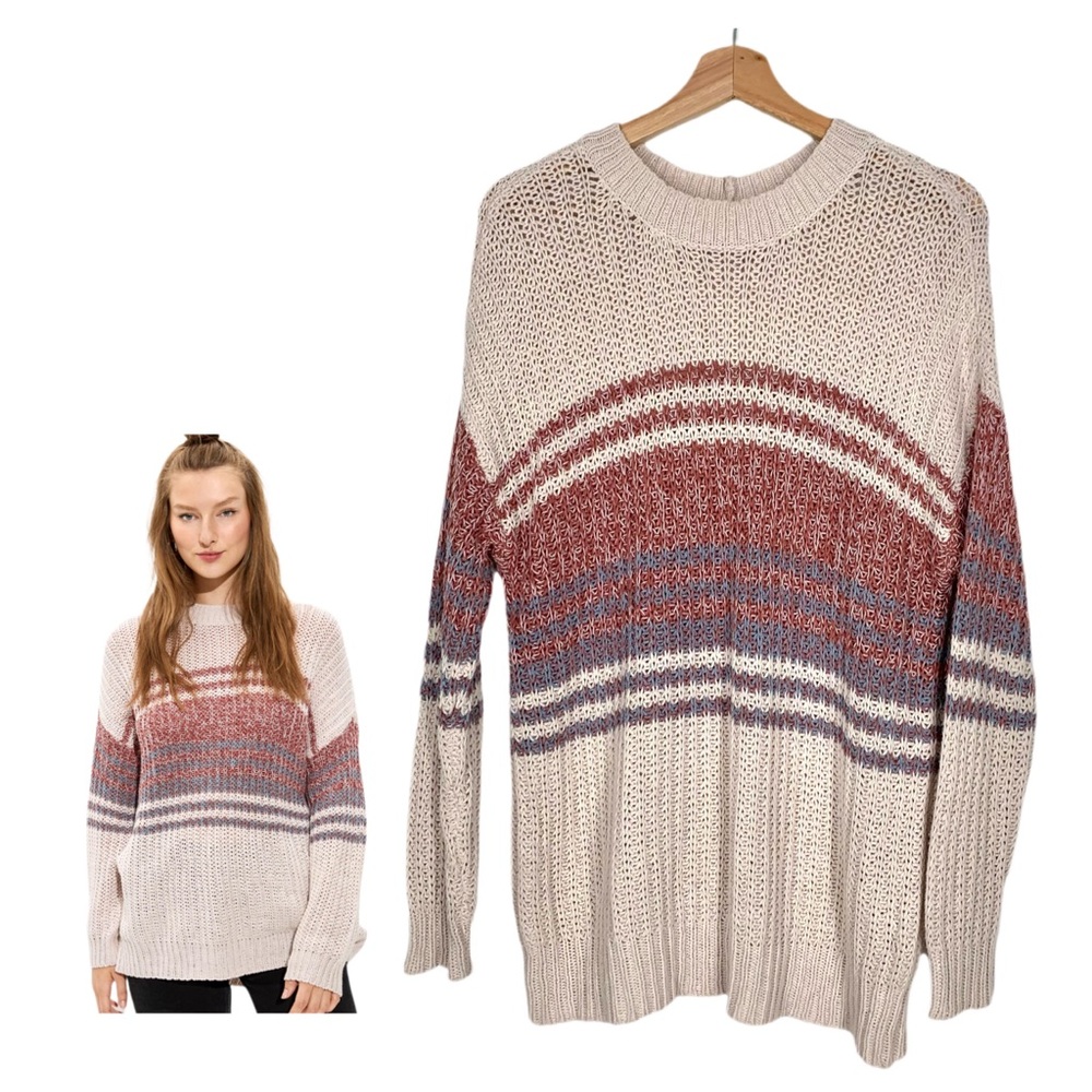 American Eagle Oversized Striped Crew Neck Sweater Size Small